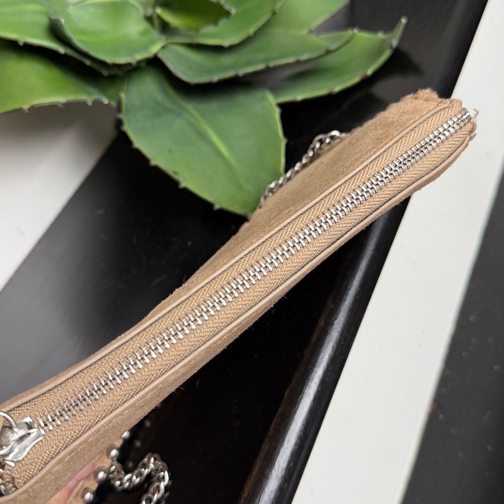Zara genuine leather suede crossbody clutch shoulder bag studded neutral - Picture 6 of 9